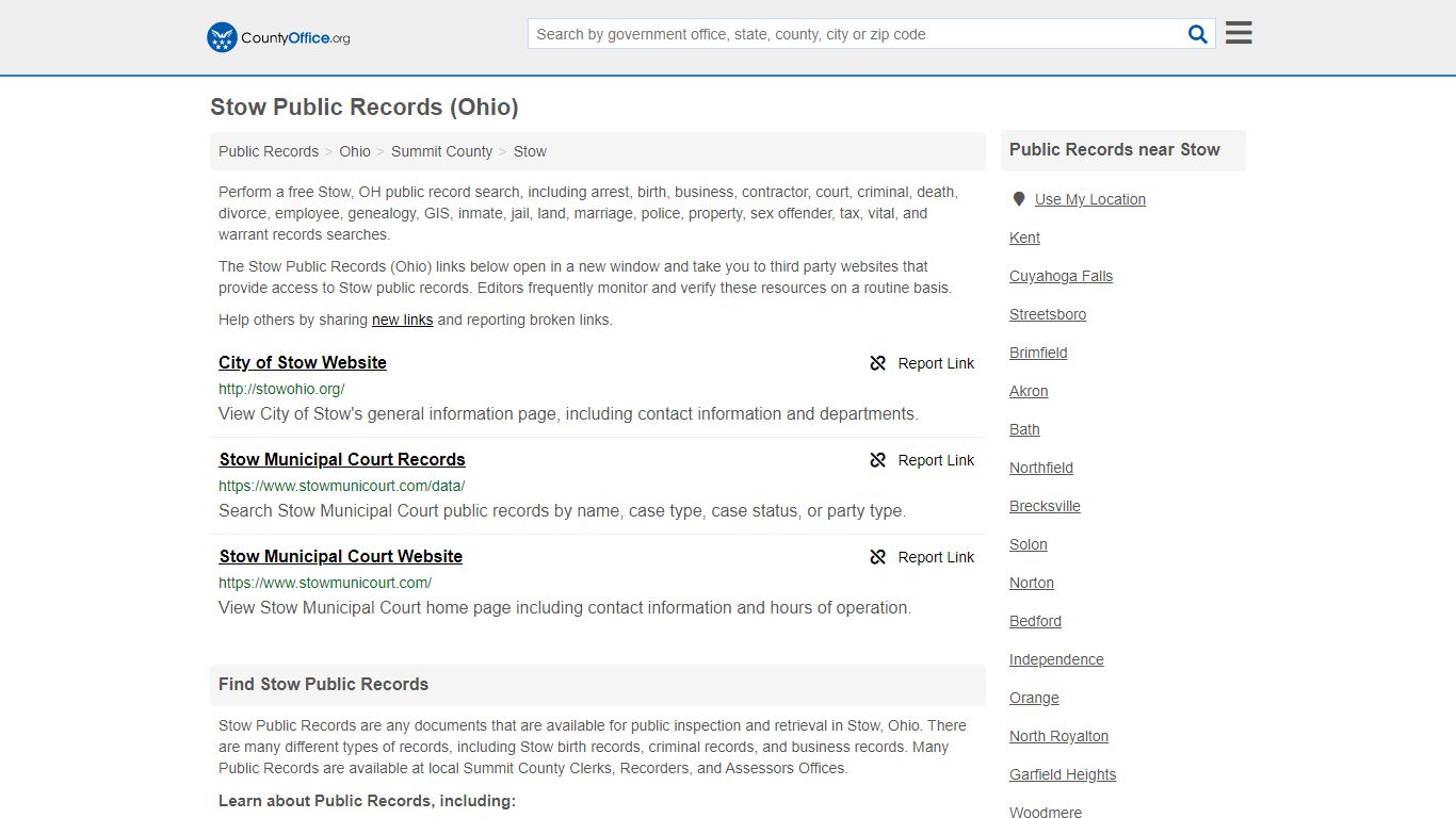 Public Records - Stow, OH (Business, Criminal, GIS ...